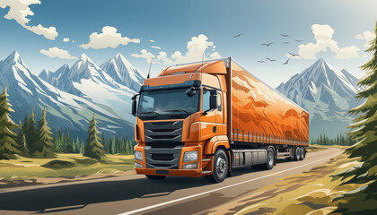 Cargo transportation by used truck with watercolor effect