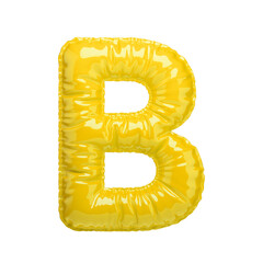 Yellow volumetric letter B with a glossy texture. Letter in the form of a balloon isolated on a transparent background. PNG 3D render. Letter of the Latin alphabet.