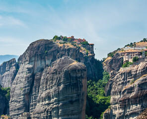 Fototapeta na wymiar Summer Meteora - important rocky Christianity religious monasteries complex in Greece.