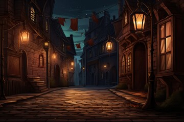 Fototapeta premium illustration of Background with an alley lit by candles