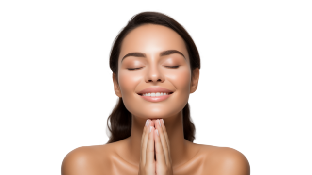 Shot of a young female touching a her soft skin against an isolated on a transparent background.