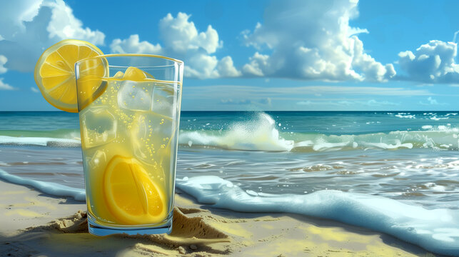 Drink with lemon by the ocean