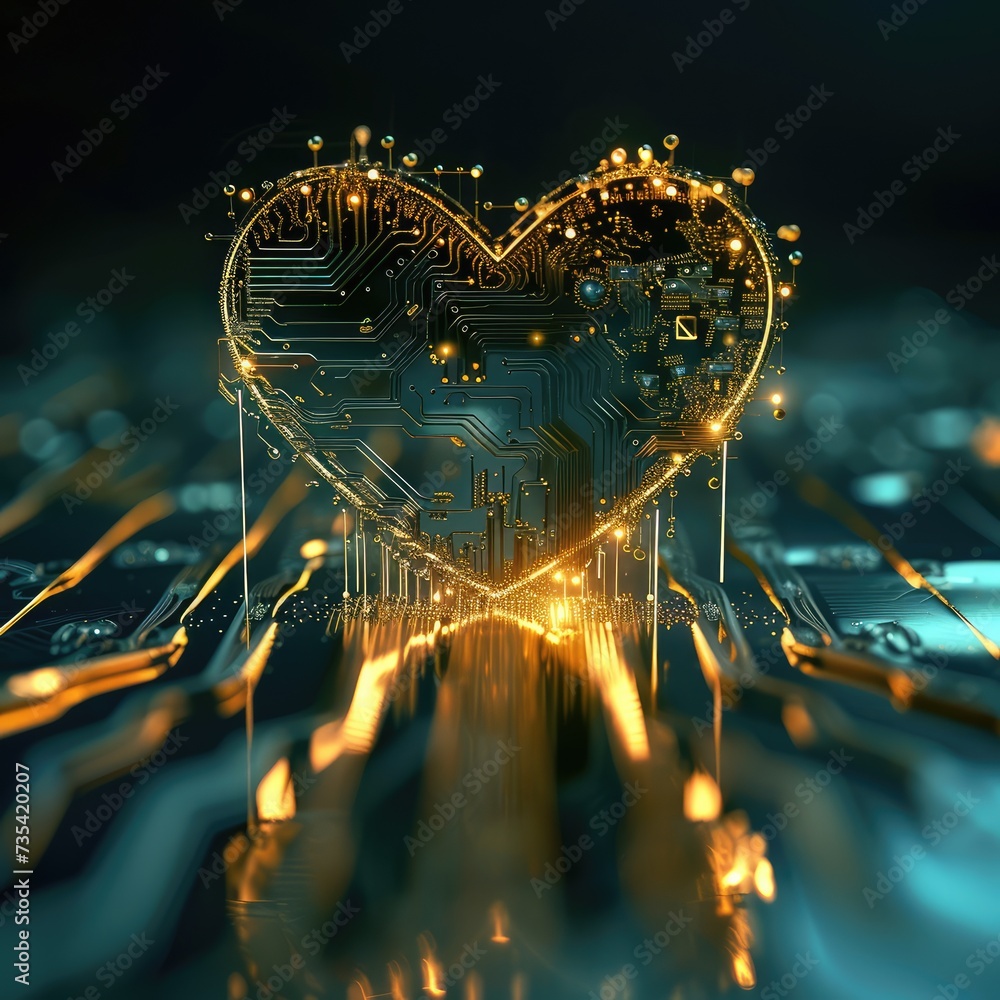 Aufkleber heart shaped like a microchip. technologies and life. ai generative.