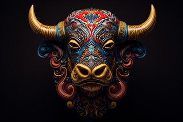 a colorful bull head with horns