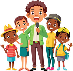 Sightseeing trip with teacher and pupils-