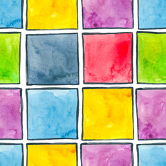 Watercolor Color Blocks Seamless Pattern, Colorful Pop Art - 735420699