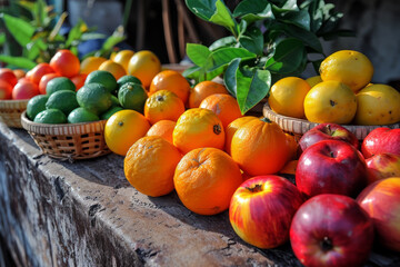 Naklejka na ściany i meble Fresh fruits and vegetables on the table