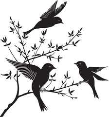 Set of Birds Flying Black Silhouettes