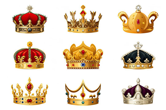 Assorted Crowns on White Background