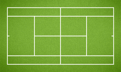 Tennis court. Top view tennis field ground with green grass texture and frame. Vector illustration
