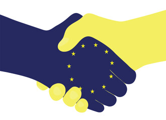 Vector drawing of a handshake between Ukraine and the EU