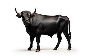 Black Bull Standing on White Background