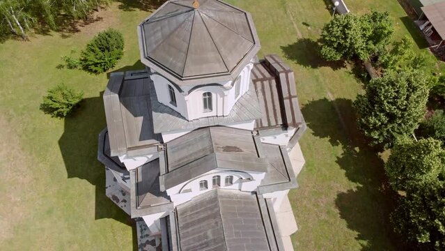 Aerial View of Ortodox Church in Town of Backi Jarak, Temerin Municipality, Vojvodina, Serbia on beautiful Sunny Day
