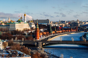 Fototapeta na wymiar Aerial view of Moscow Kremlin in sunny winter day