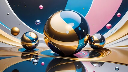 A collection of reflective spherical objects in a variety of sizes, with a focus on metallic and iridescent finishes.