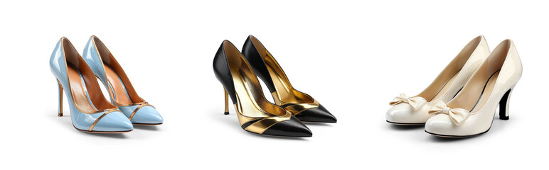 Obraz premium transparent background cutouts of women ladies shoes collection Set of different styles and colors