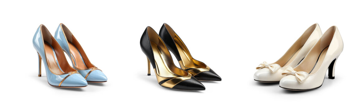 transparent background cutouts of women ladies shoes collection Set of different styles and colors