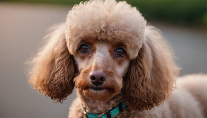 Poodle, dog at dawn, purebred dog in nature, happy dog, beautiful dog