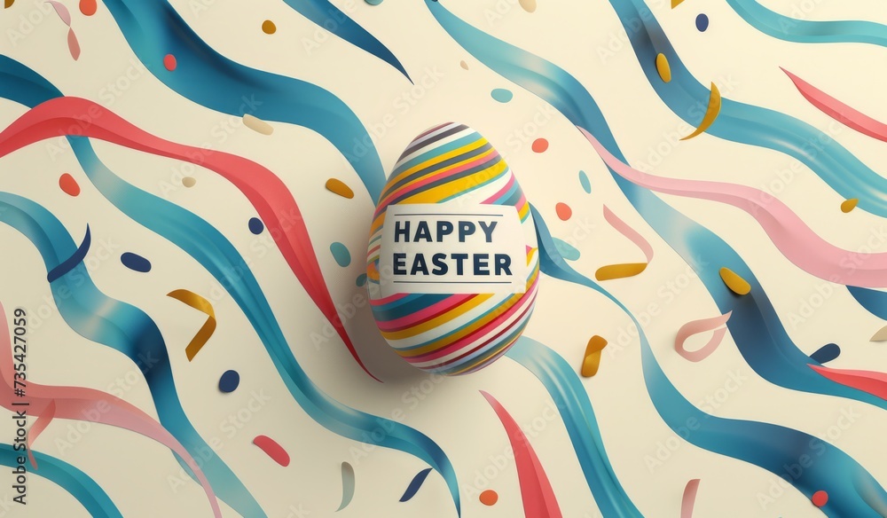 Aufkleber an easter egg with colorful lines and the text happy easter generative ai