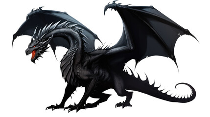 Black dragon isolated on transparent white background - Powered by Adobe