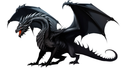 Black dragon isolated on transparent white background