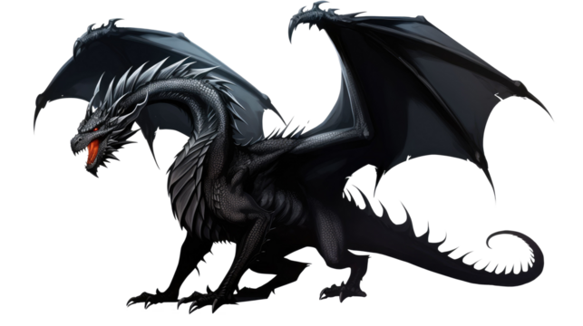 Black dragon isolated on transparent white background