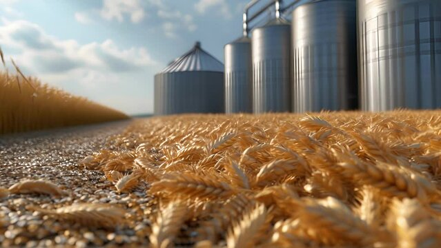A silo in the background symbolizing the storage and transportation of grains that are impacted by shifting market demands.