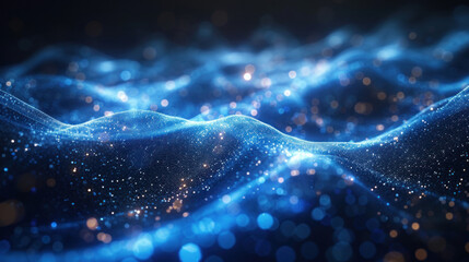 Abstract background of glowing blue and green and red mesh or interwoven lines on a dark background AI