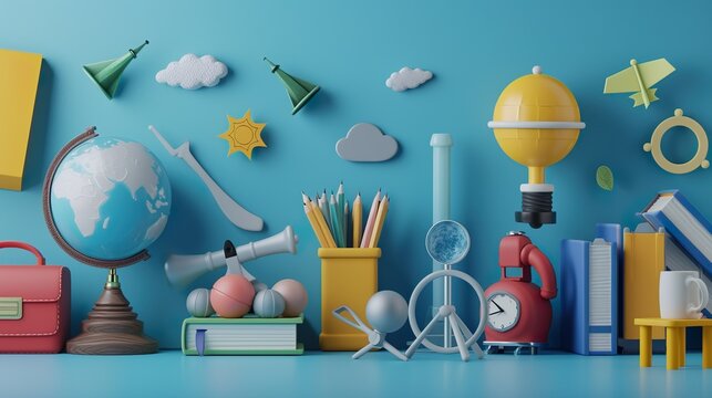 Education concept collection of items minimalist background
