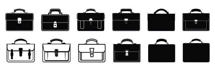 Briefcase businessman silhouettes set, large pack of vector silhouette design, isolated white background