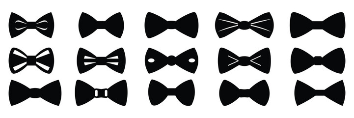 Bow tie silhouettes set, large pack of vector silhouette design, isolated white background - obrazy, fototapety, plakaty