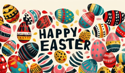 HAPPY EASTER colorful easter egg illustration Generative AI