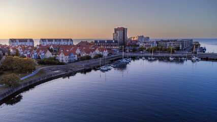 Fototapeta premium Aerial view from the harbor of southern part of Malmö. 