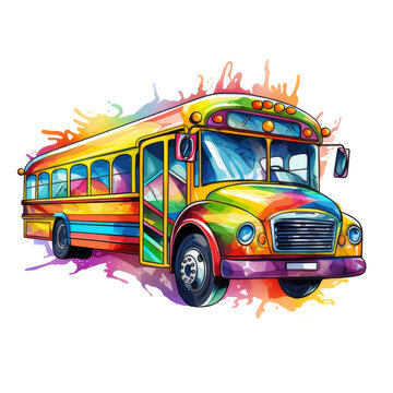  Colorful school bus on transparent background