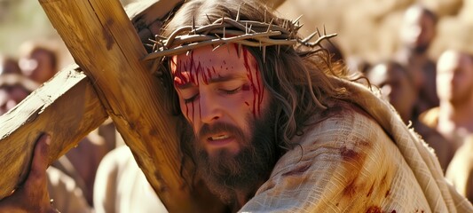 Jesus Christ, Savior of mankind. carrying the cross. Passion of our Lord Jesus Christ 