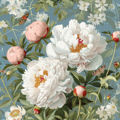 Vintage Beautiful Peonies And Wild Flowers Seamless Pattern Print Design-07 - 735430492