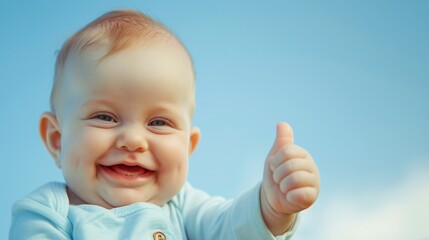 a baby with thumbs up