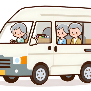 Van transportation. Elderly transportation. Group transport. Senior ride service. Transportation service for elderly and disabled individuals. Transport assistance clipart. Patient transportation.
