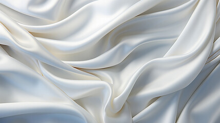 Photorealistic illustration of white shiny silk flat lay textile; soft, smooth, elegant, decorative fabrics with wavy texture