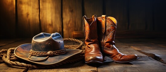 cowboy's worn hat and leather boots
