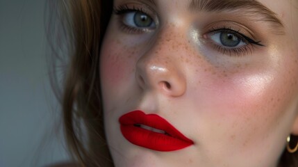 Glamorous Close-up of Woman's Face with Bold Red Lipstick AI Generated.