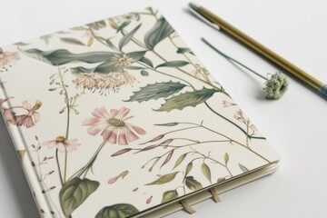 Blooming Musings: Notebook Abloom With Floral Fantasia Beside Crafty Crochet Hook. Generative AI.