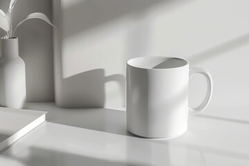 Obraz premium A Delicate Symphony: A White Coffee Cup and a White Vase. Generative AI.