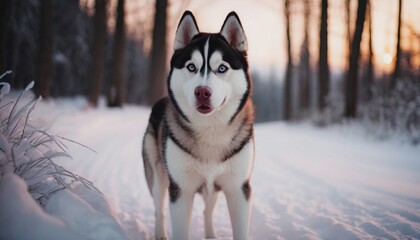 siberian husky, dog at dawn, purebred dog in nature, happy dog, beautiful dog