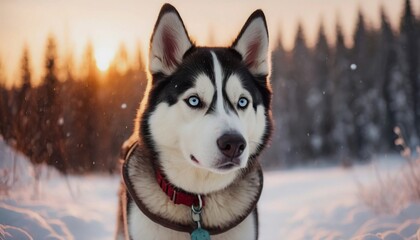 siberian husky, dog at dawn, purebred dog in nature, happy dog, beautiful dog