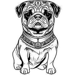 Cute dog portrait hand draw digital illustration 
