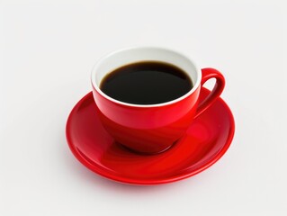 A red cup of coffee on a saucer