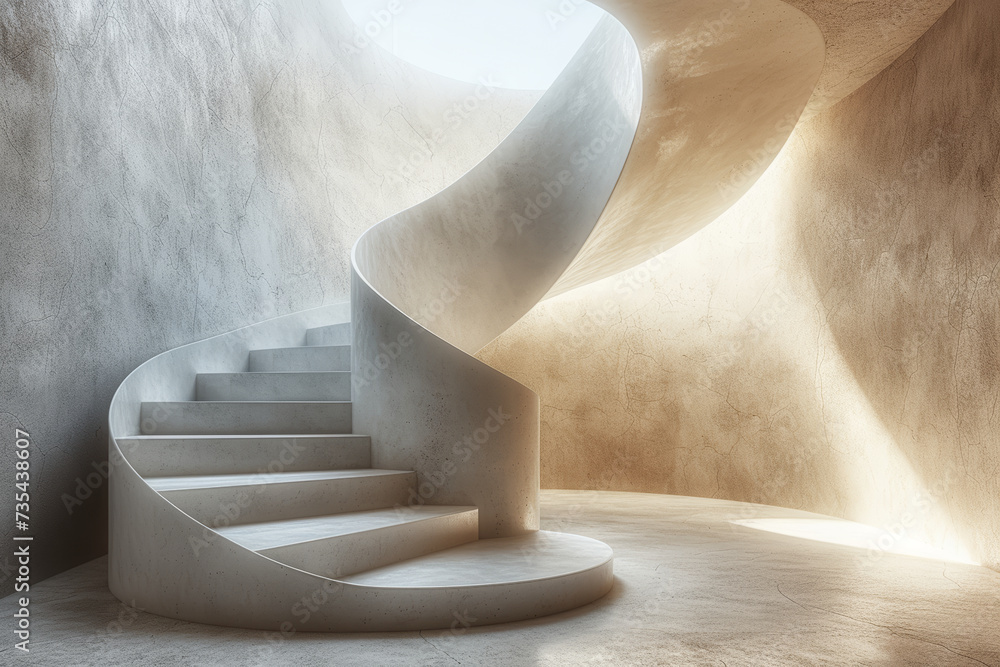 Aufkleber A minimalist shot of a spiral staircase, showcasing the elegance of geometric lines and forms in architectural design. Concept of balanced spiral geometry. Generative Ai.
