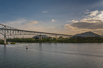Panama Canal, Panama - July 24, 2023: Bridge of the Americas east side landing at Pacific entrance...