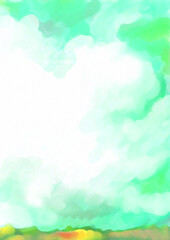 Fototapeta premium Impressionistic Cloudscape of Billowy Fluffy Cheerful Clouds - Art, Artwork, Digital Painting, Illustration, Design
